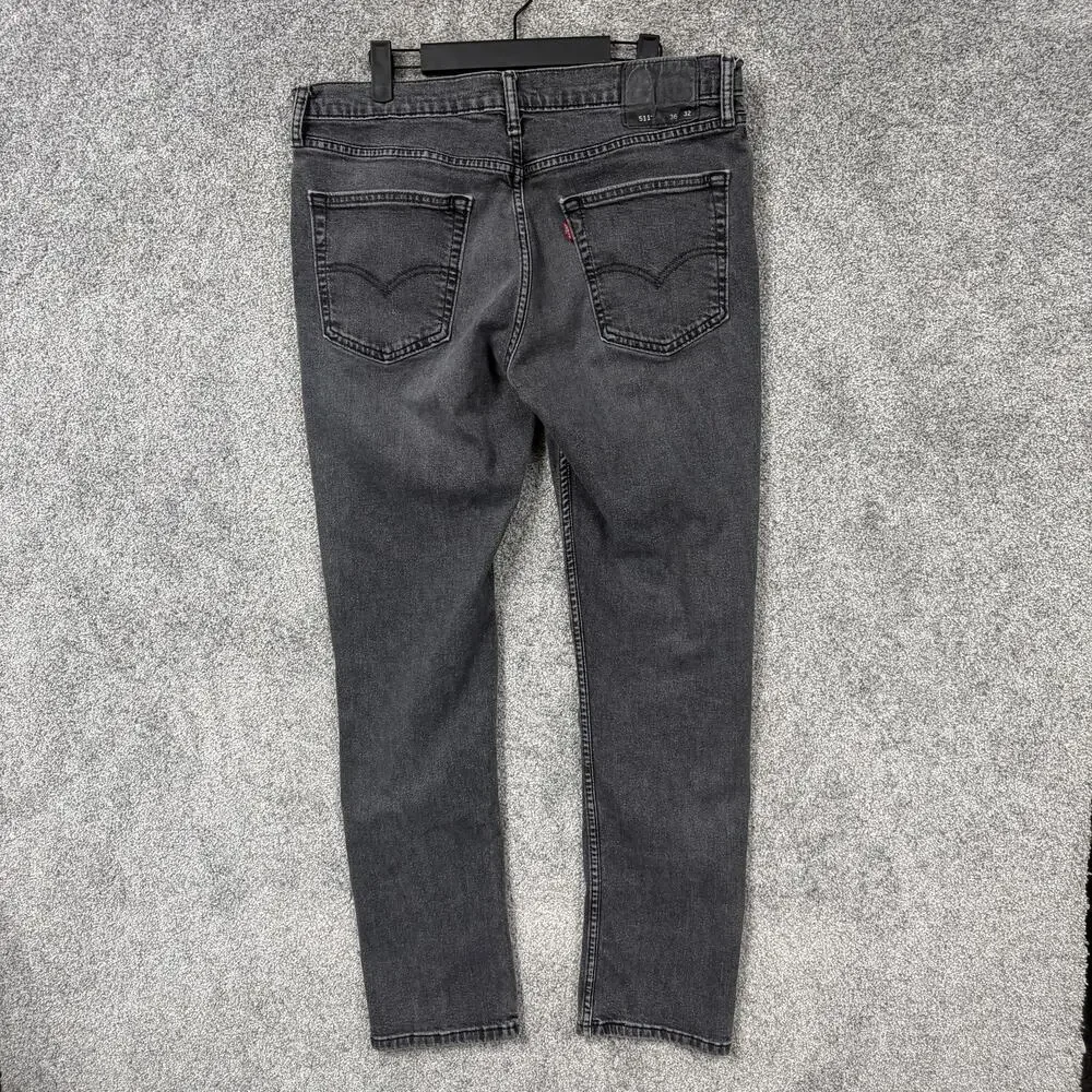 Levis Jeans Mens 36x29.5 Gray Slim Tapered Stretch Denim Charcoal Wash Classic